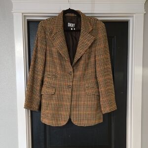 DKNY Vintage Houndstooth Wool And Cashmere Blazer Size 10
